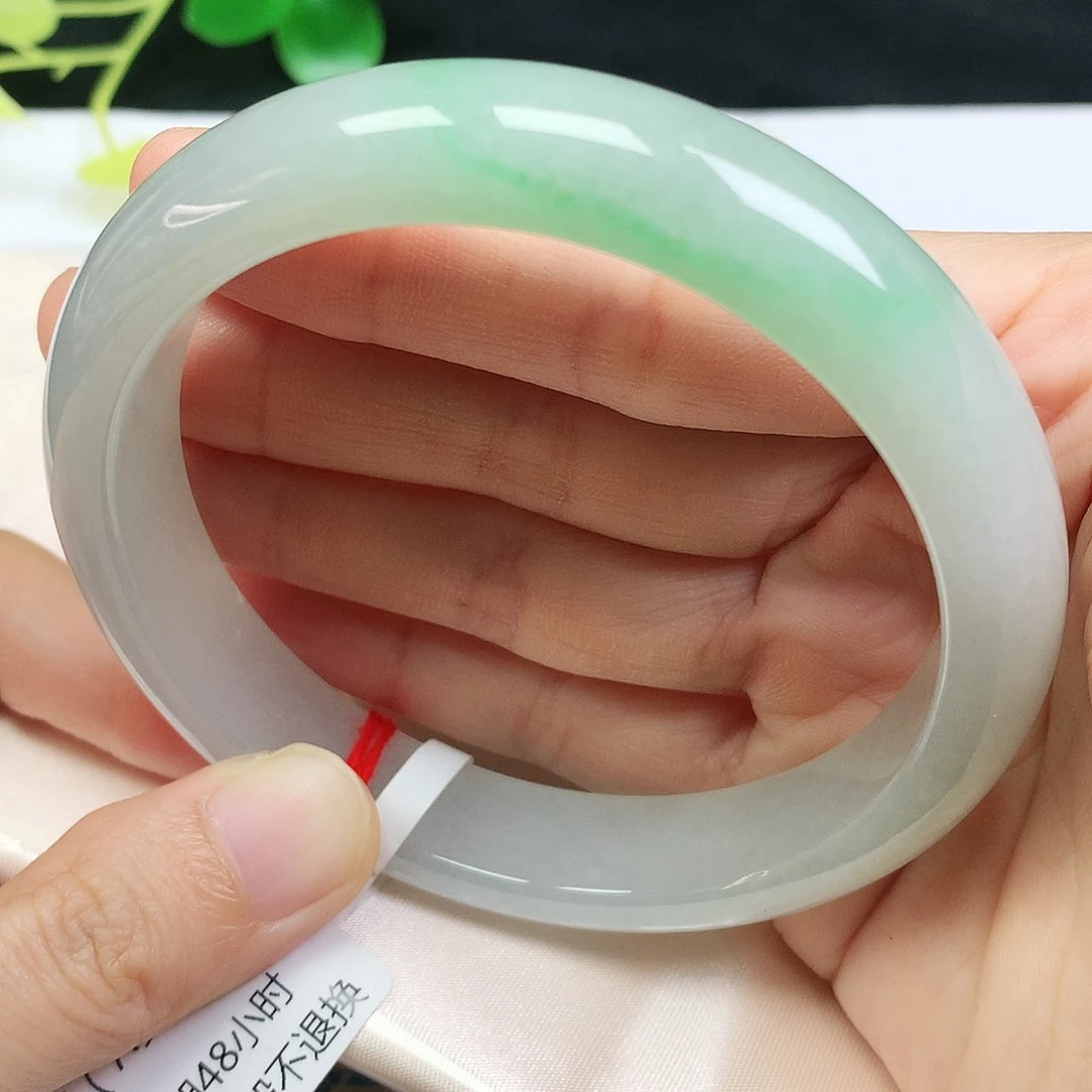 未镶嵌手镯翡翠63圈口冰飘阳绿399