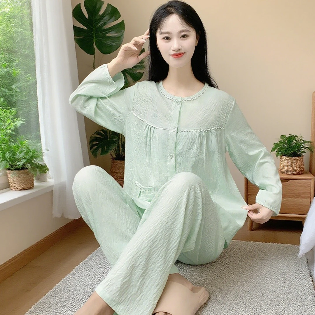女式睡衣2025新款长袖云朵棉不带胸垫春秋季可外穿家居服套装Y171