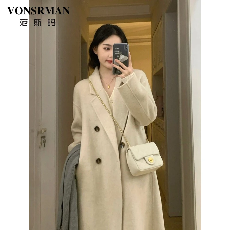 燕麦色双面毛呢大衣女2025新款秋冬时尚高级感小个子气质宽松外套