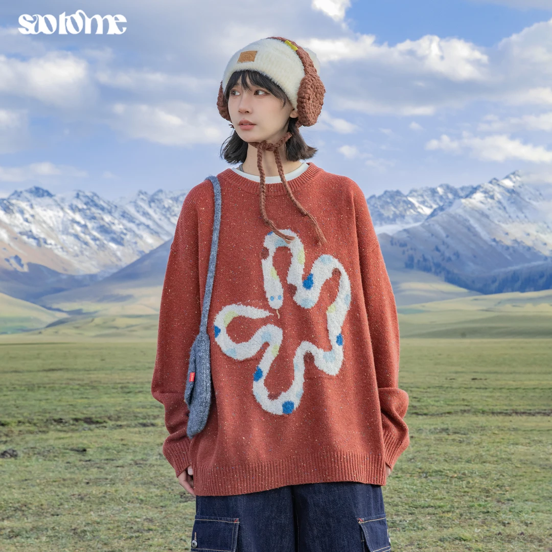 早乙女惠子【新年款】saotome 日系复古波点贪吃蛇提花圆领毛衣4503