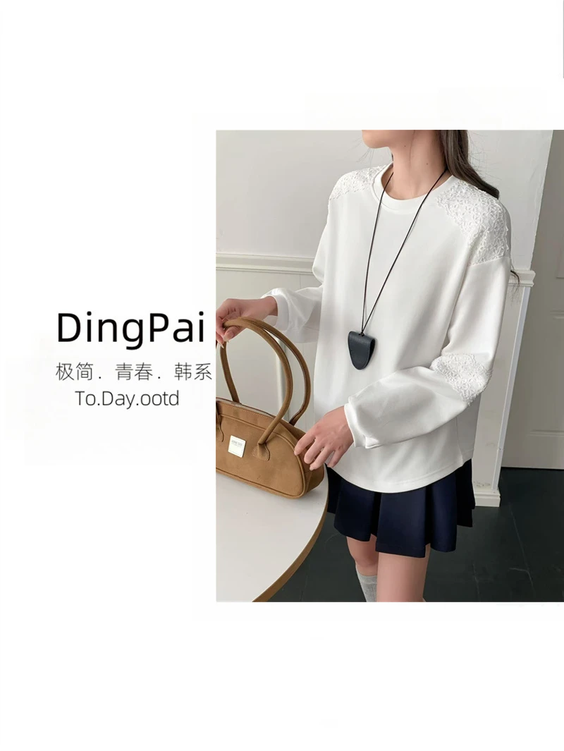 DINGPAI-[清入森系]25年秋季新款女纯色提花镂空时尚卫衣MW-A2300