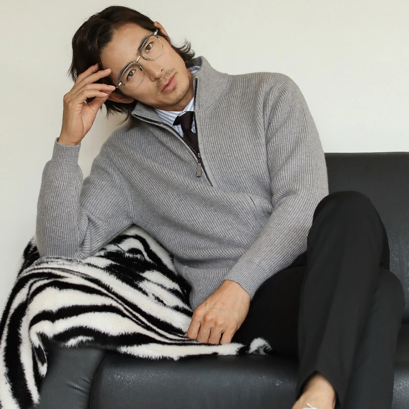 【700克】羊毛混纺系列-加厚男士羊毛开衫立领全拉链羊毛针织外套