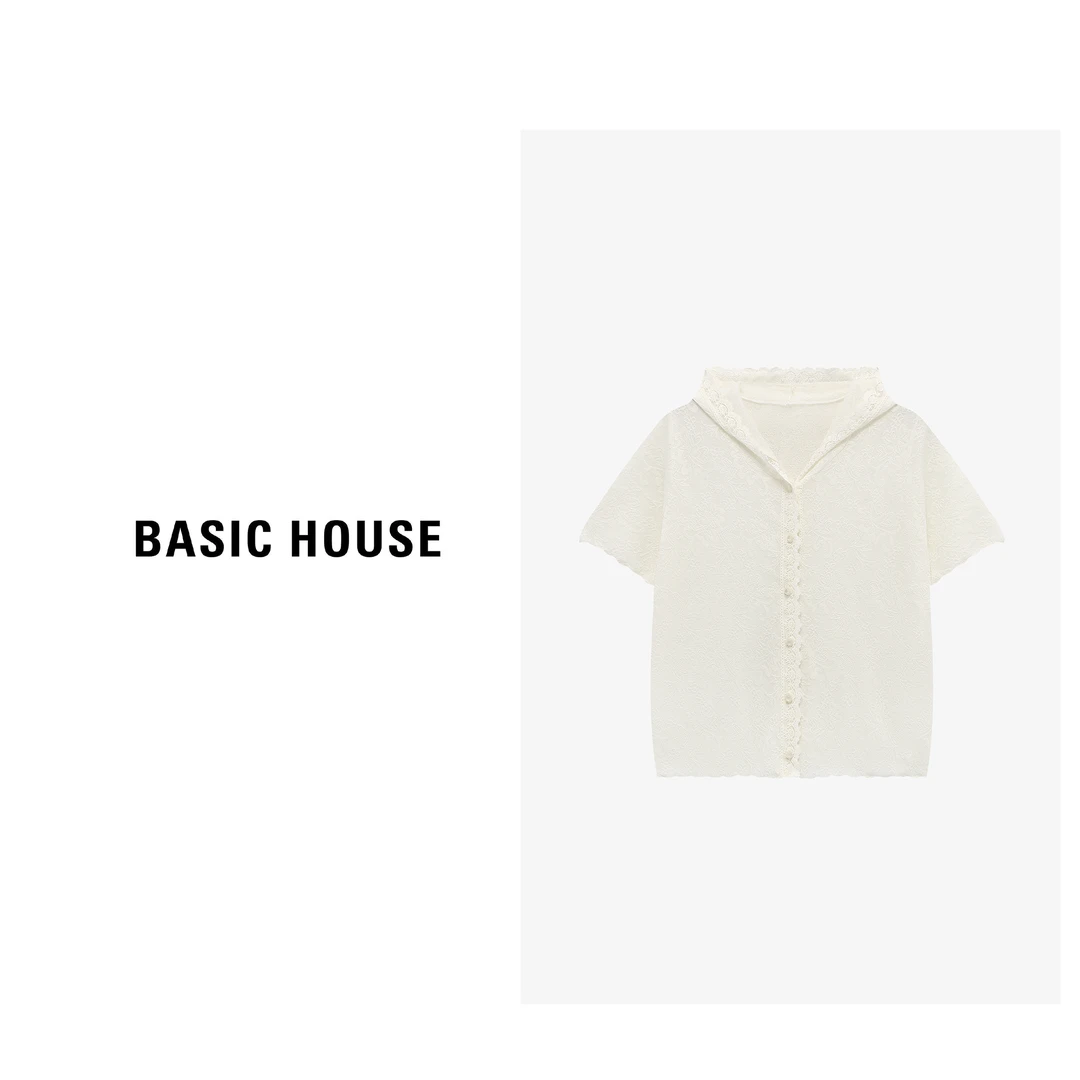 Basic House/百家好春季蕾丝拼接短袖精致百搭针织衫-B0625B53692