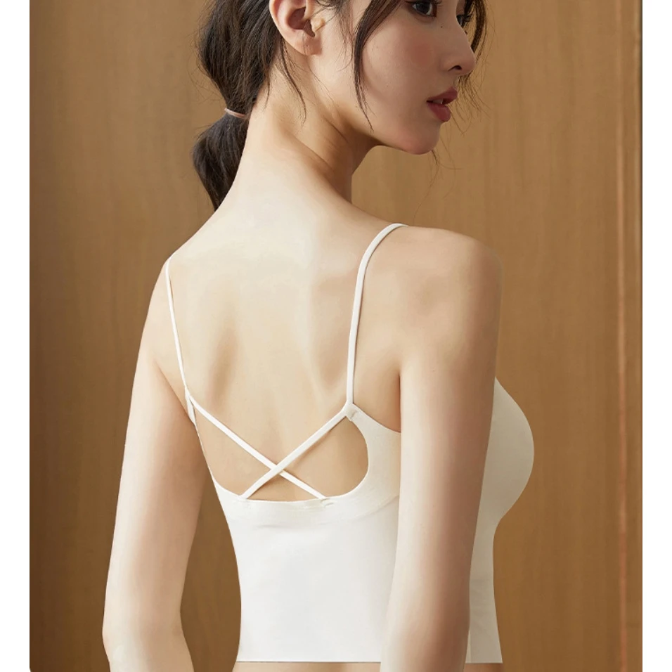 春夏款无痕吊带透气固定杯二合一美背内搭可外穿舒适背心女