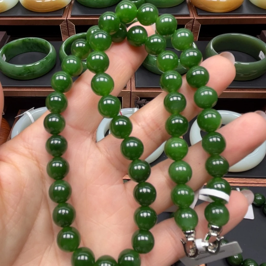 和田玉（碧玉）银S925镶嵌毛衣链