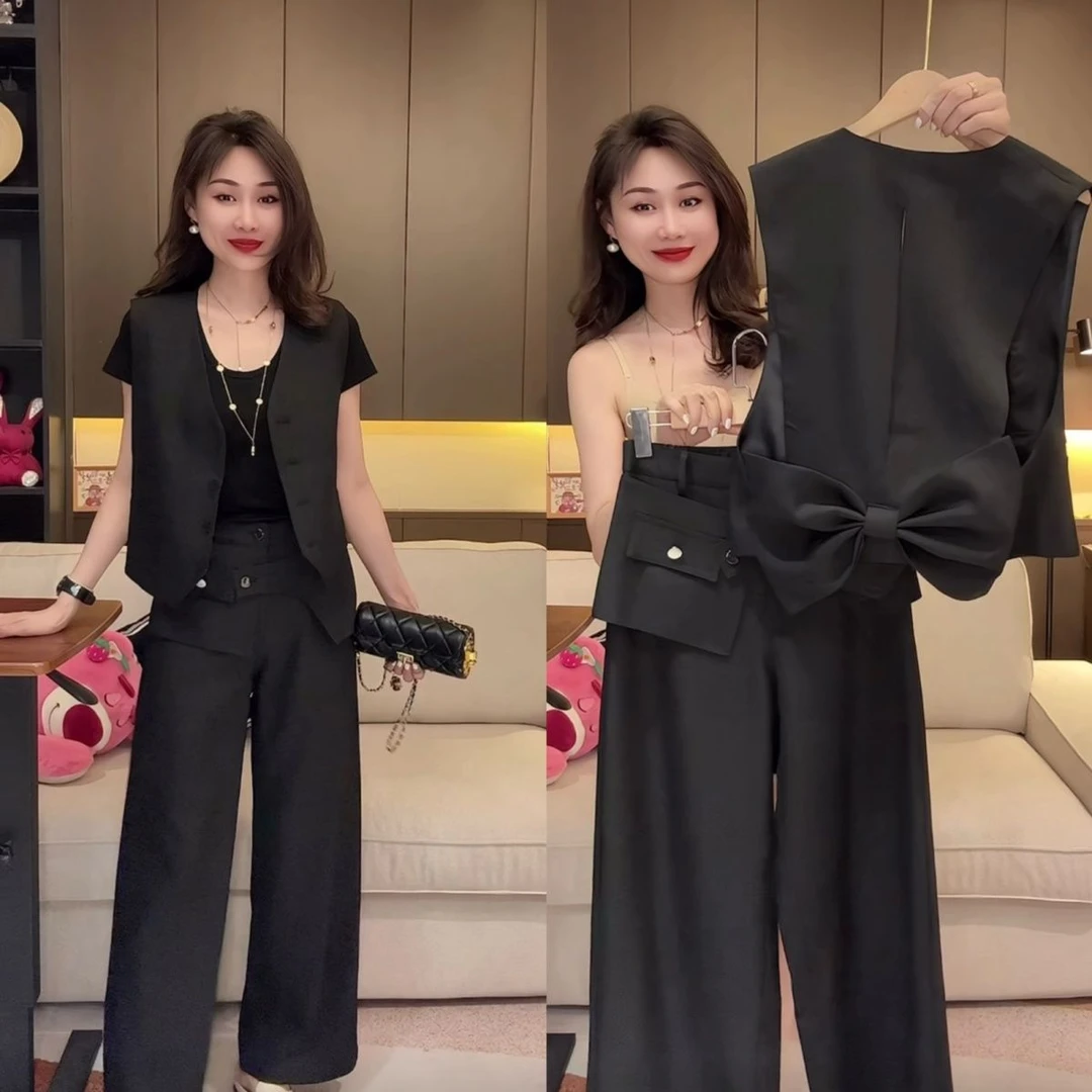 2025新款蝴蝶结马甲气质套装时尚秋季休闲洋气显瘦减龄爆款两件套