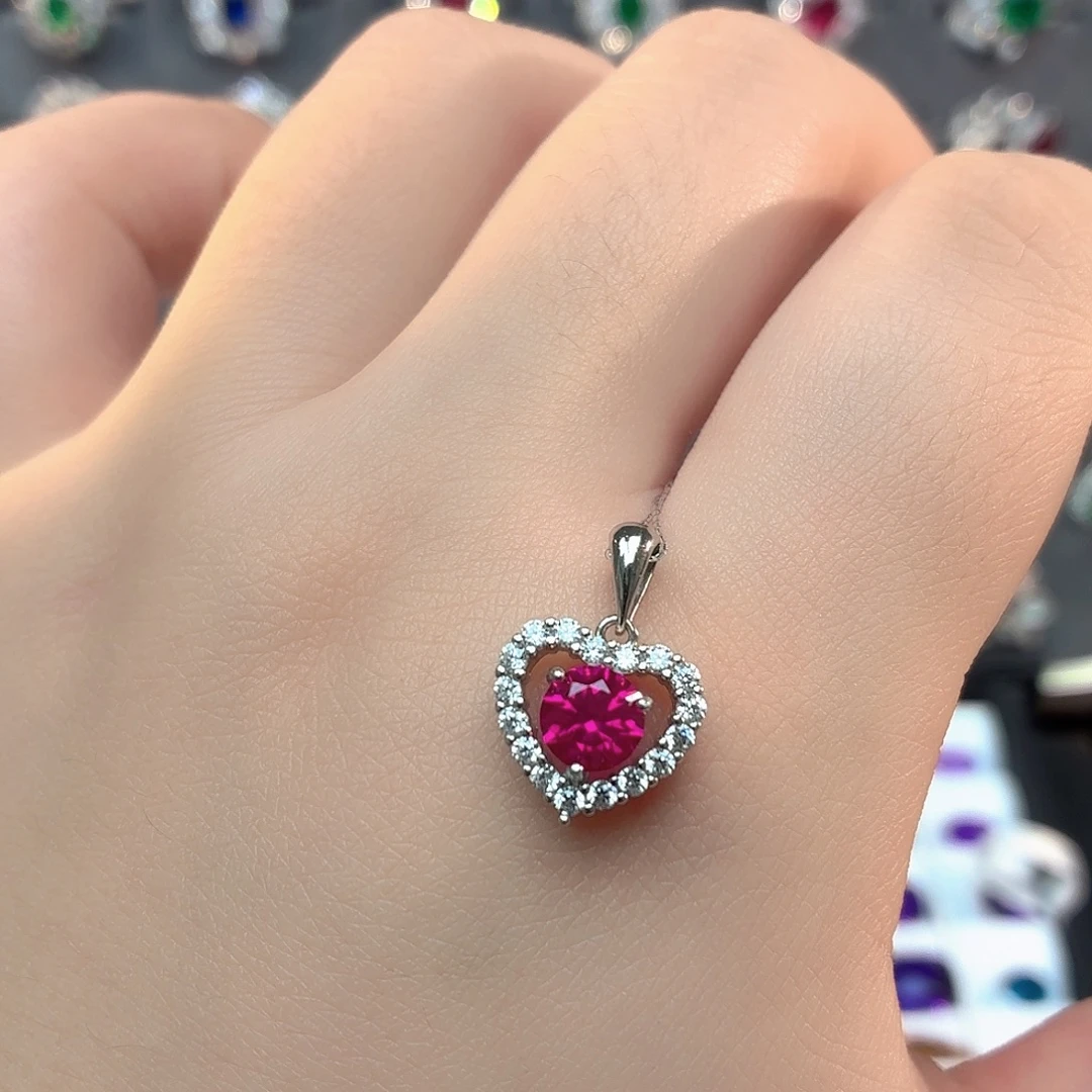 吊坠925银培育卢比莱色宝石