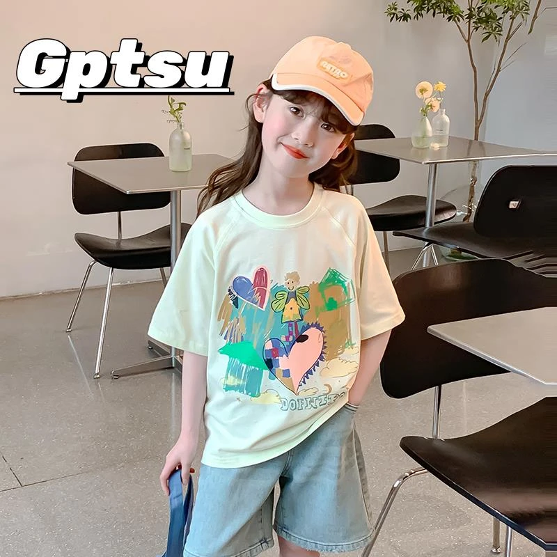 GPTSu女童装短袖2025新款宽松童装儿童款半袖T恤女孩体恤上衣夏季
