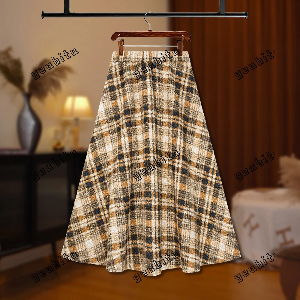 【GG专属】2025秋冬热卖百搭复古格纹长款半身裙显瘦气质D8567