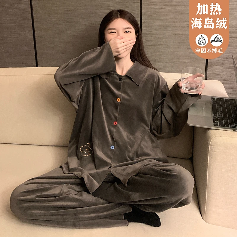 高级感睡衣女冬季海岛绒加厚保暖双面绒宽松舒适甜美小个子家居服