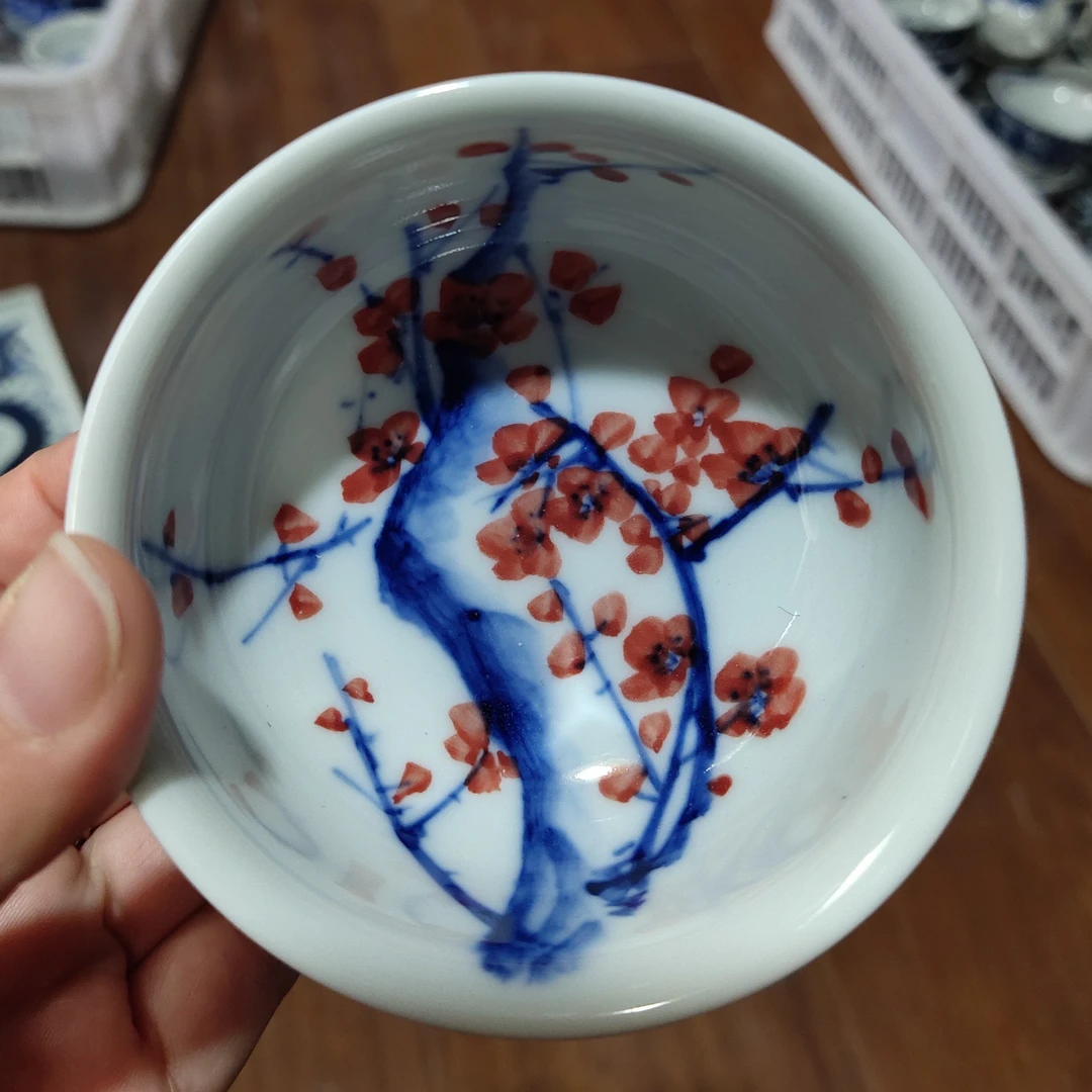 微瑕柴窑红梅矮炉式杯子