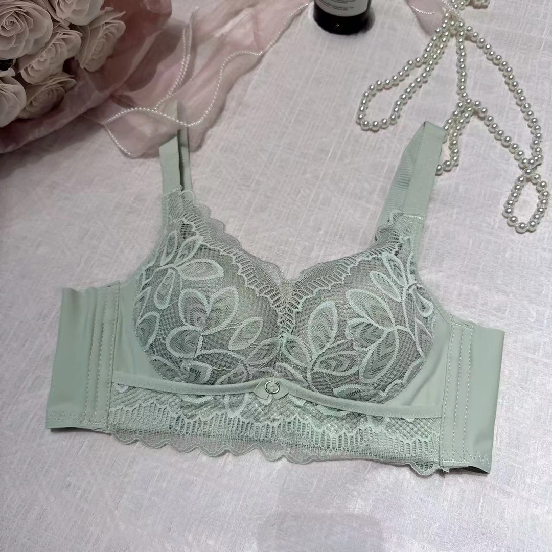f015#剪标1cm薄杯蕾丝聚拢无钢圈四排扣文胸