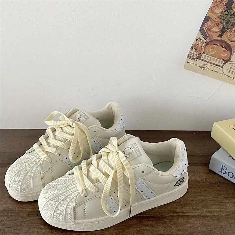 GHGB奶油色贝壳头板鞋女春秋新款百搭厚底休闲运动小白鞋