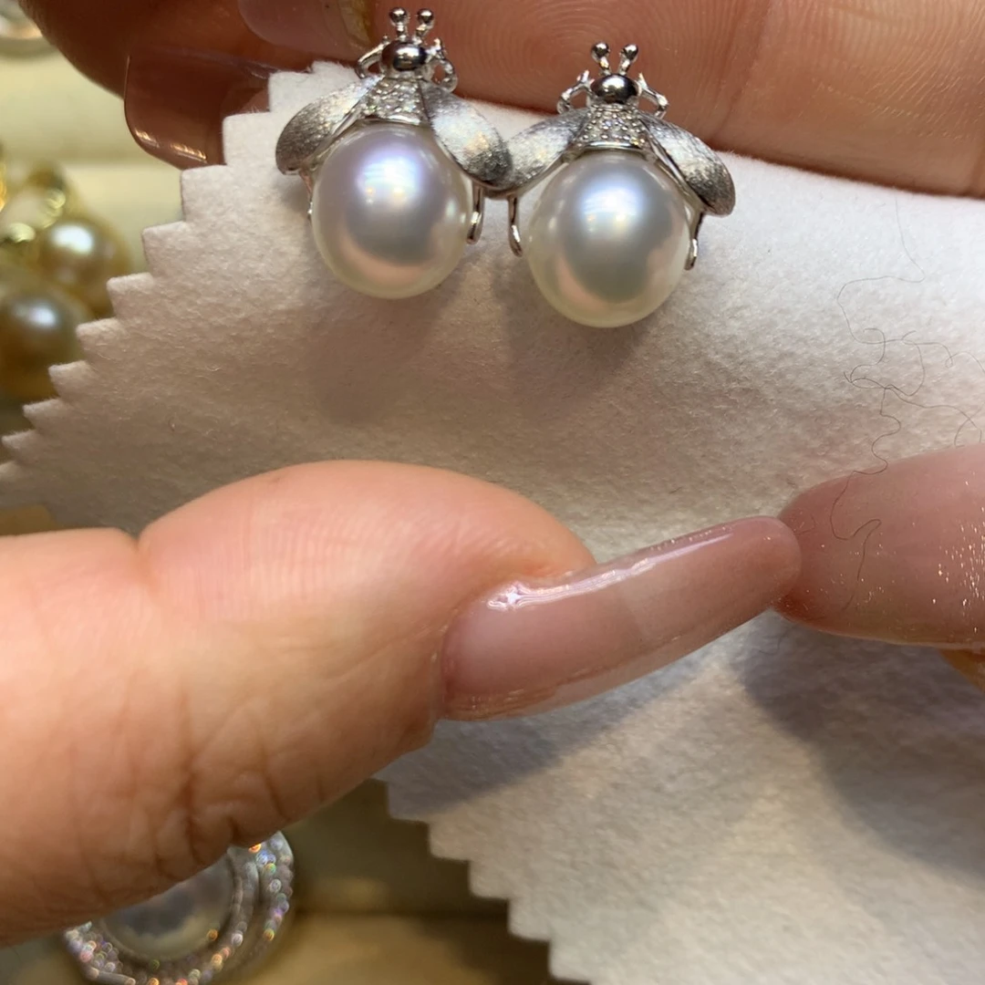 银S925镶嵌耳饰海水珍珠