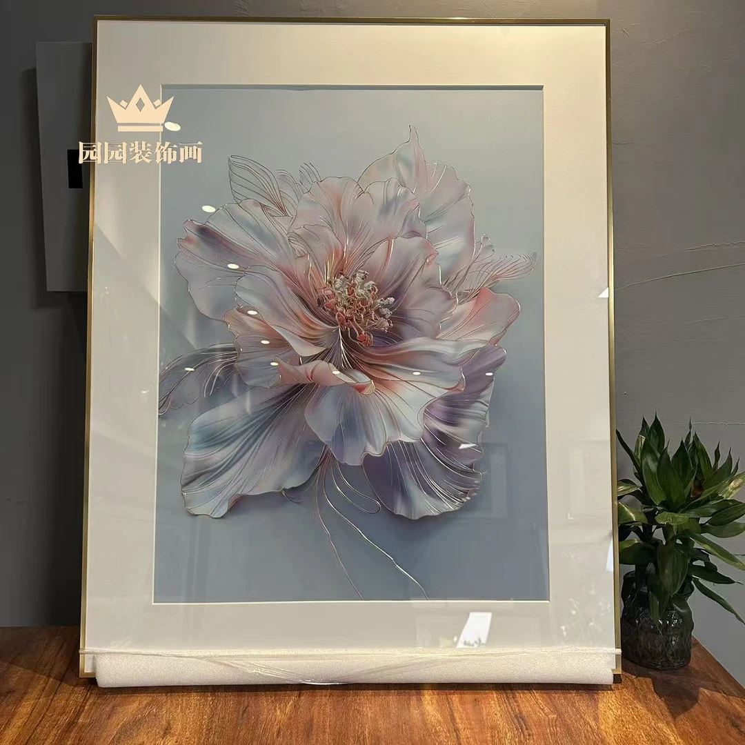 【梦幻莲花】铜雕入户门挂画现代刺绣玄关装饰画走廊过道壁画