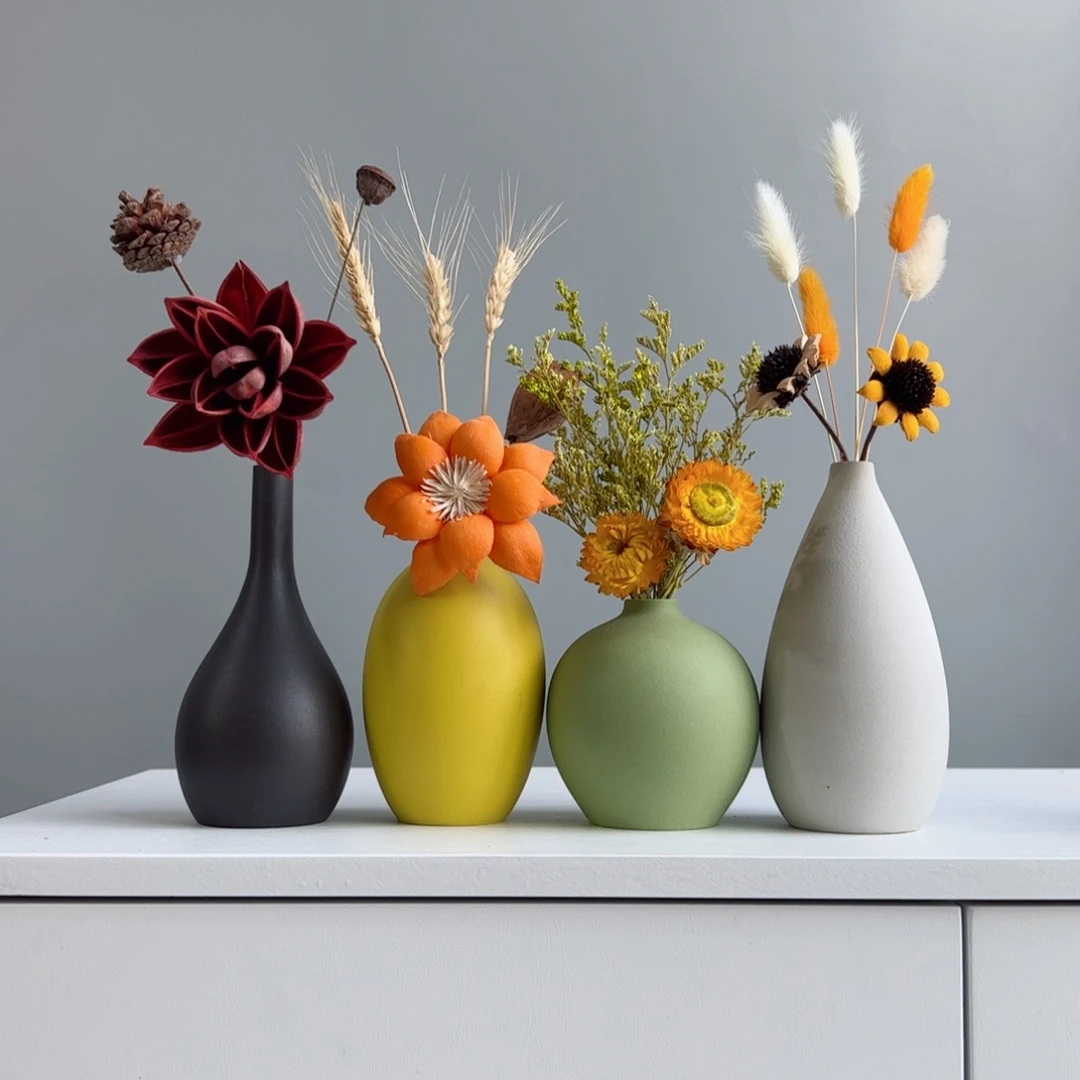 摆件陶瓷小花瓶摆件含花总高约20-30cm