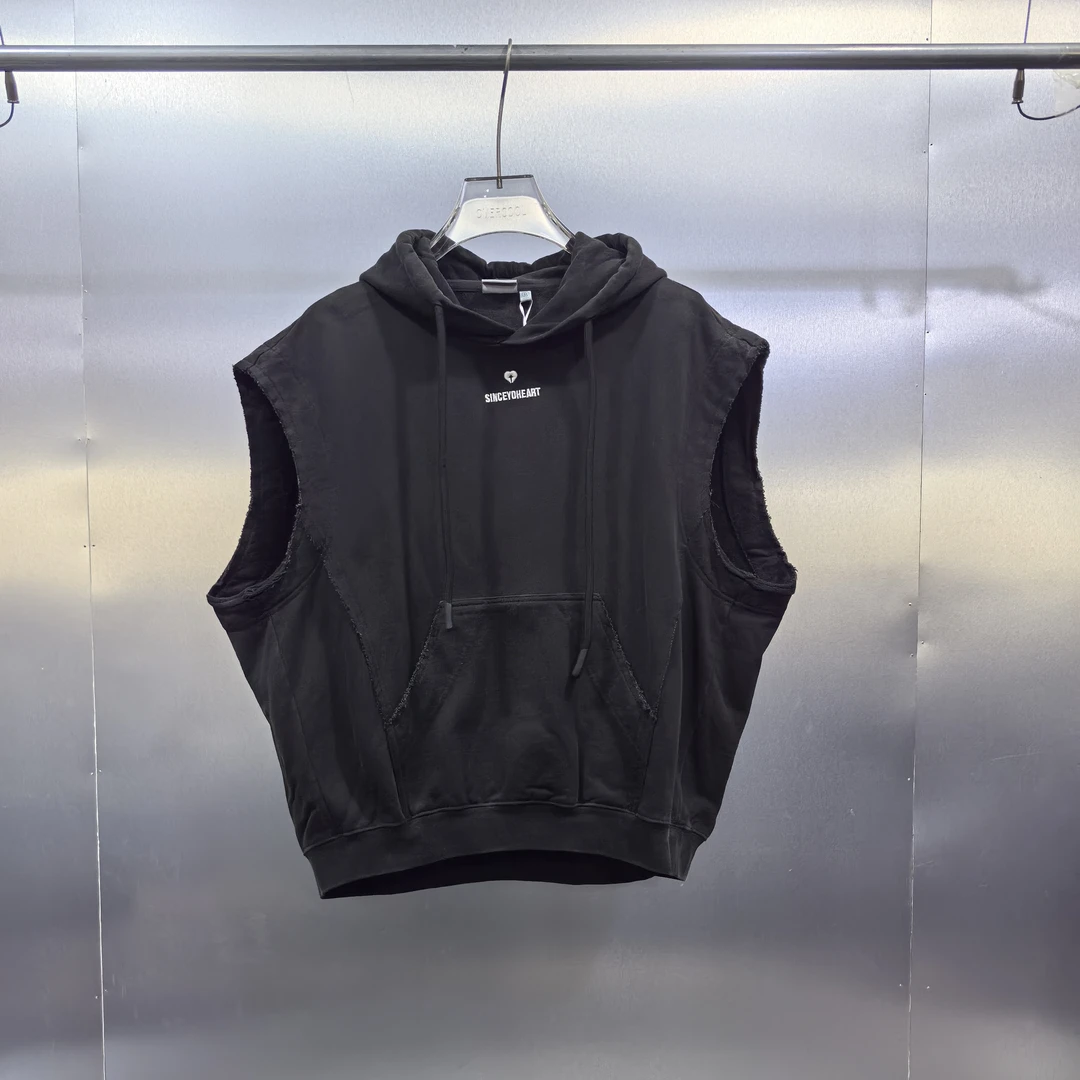 C06-120243-RES春秋款复古做旧水洗重磅连帽马甲