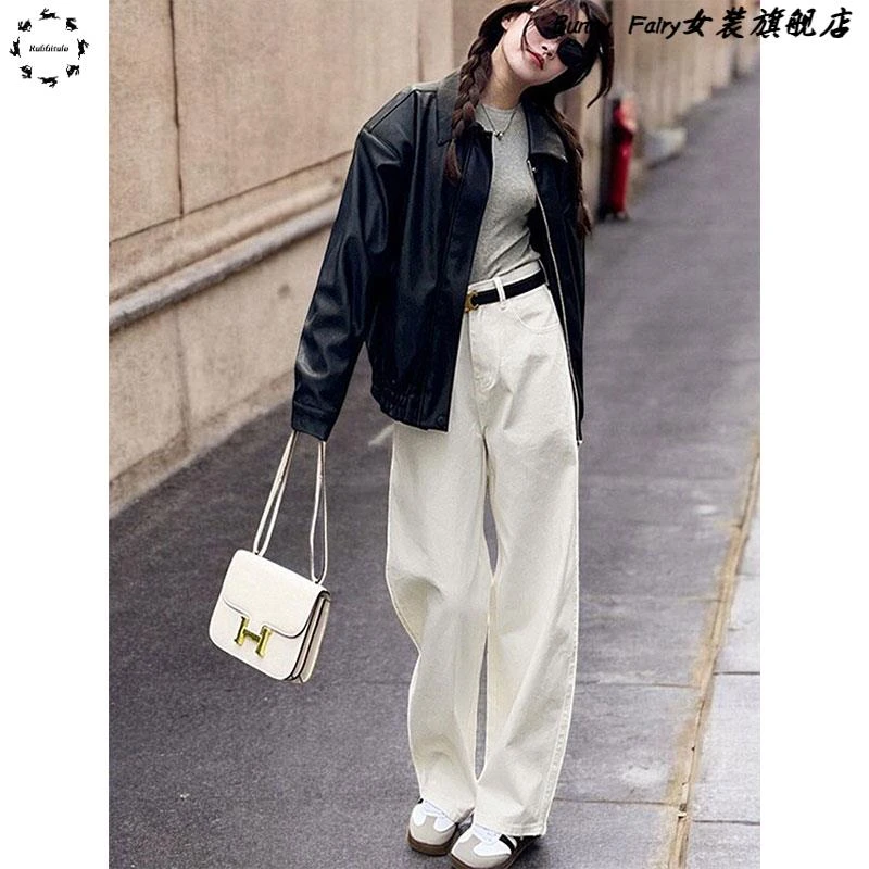 白色阔腿牛仔裤女2025夏季新款高腰宽松显瘦垂感小个子直筒拖地裤