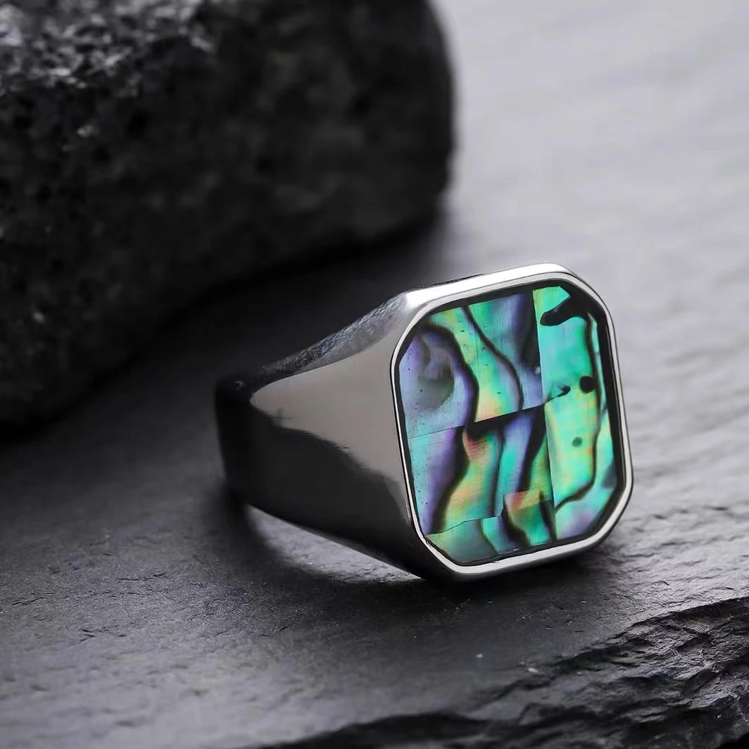 钛钢贝壳戒指 BK088贝壳镶嵌钛合金男用高品质备用戒指