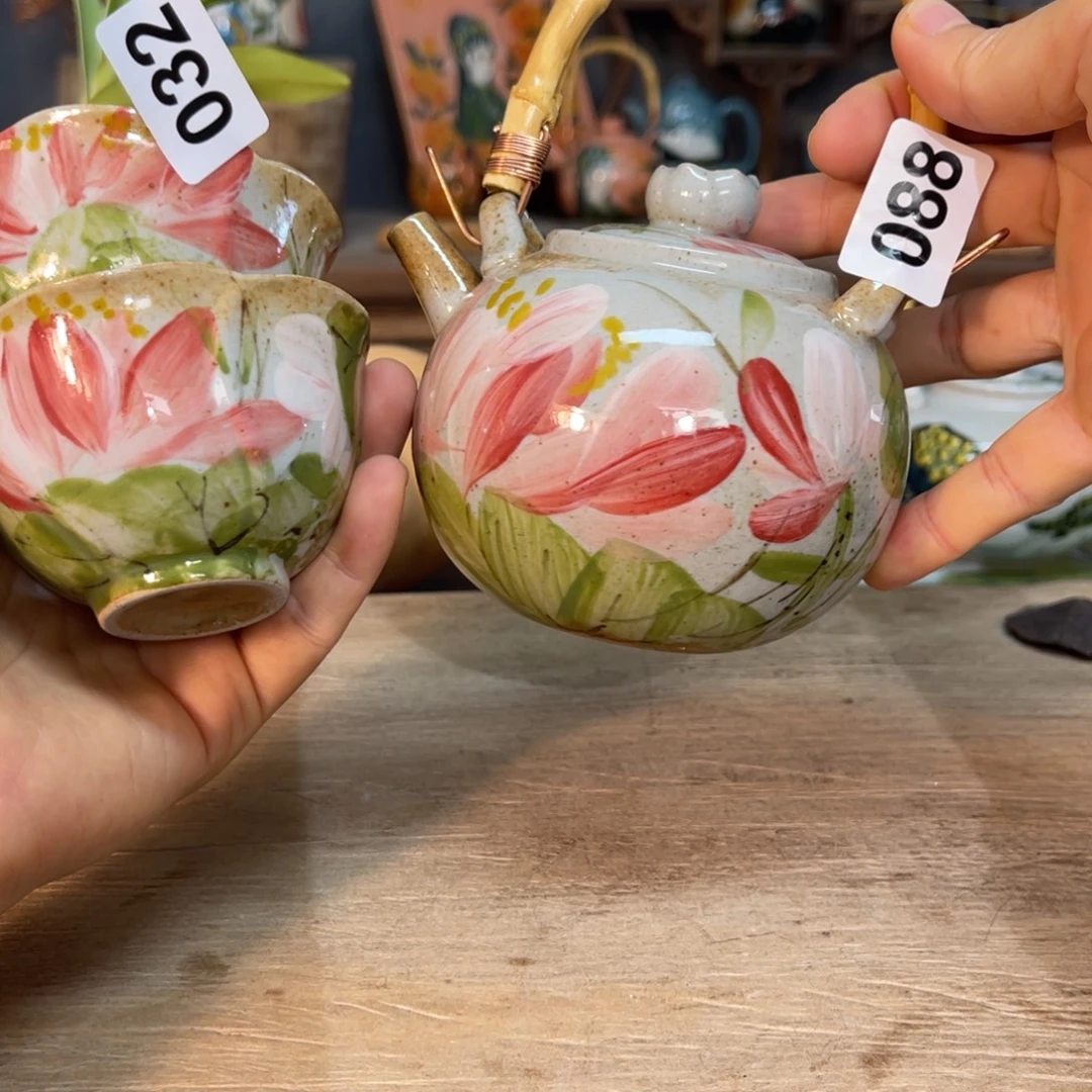 狮***后壶素浅陶瓷手工手绘