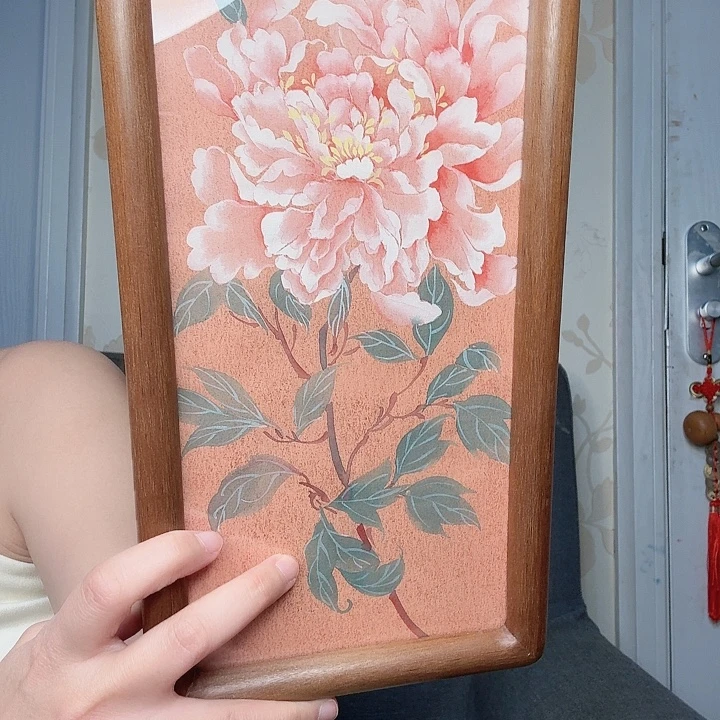棉布富贵牡丹装裱装饰画