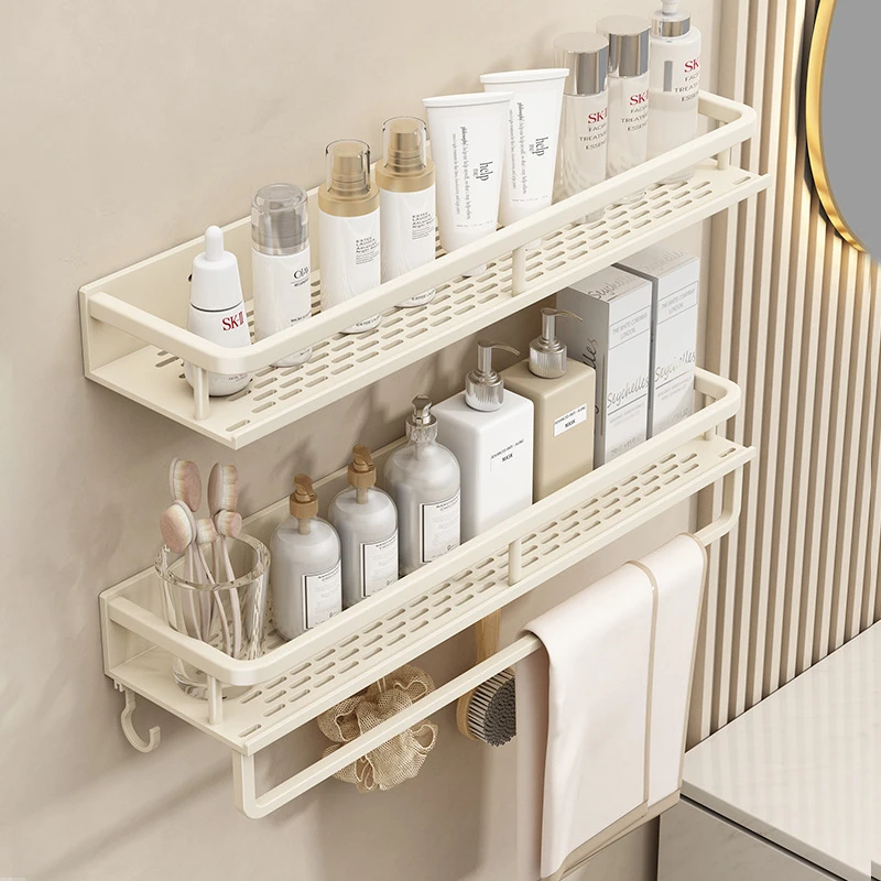 轻奢卫生间置物架挂墙式浴室置物架免打孔置物杆壁挂式卫浴置物架
