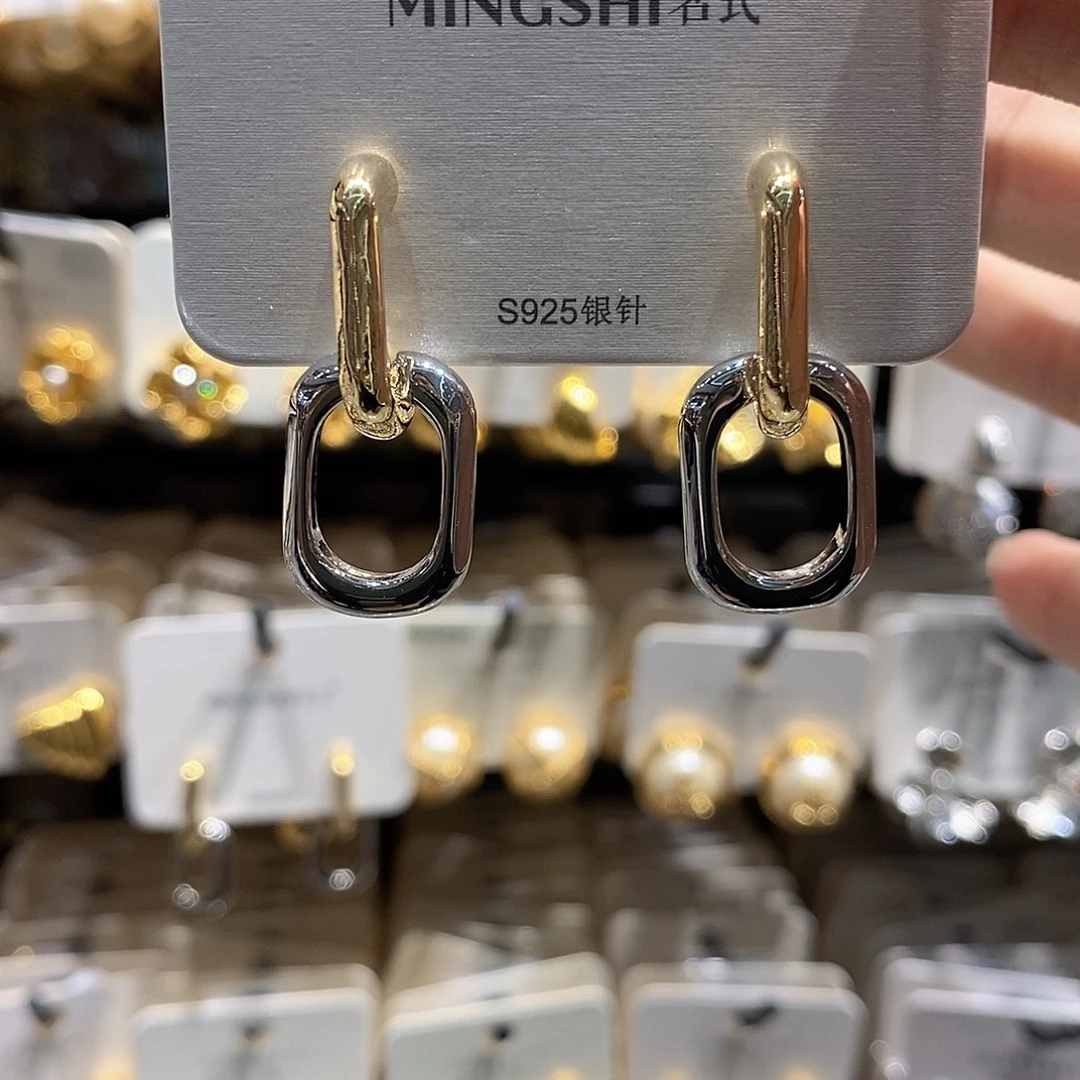 铜合金925银撞色长条耳坠