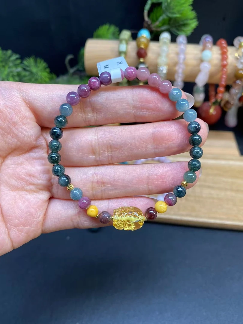 【多彩碧玺5.2m手串】A922搭配蜜蜡貔貅轻奢百搭