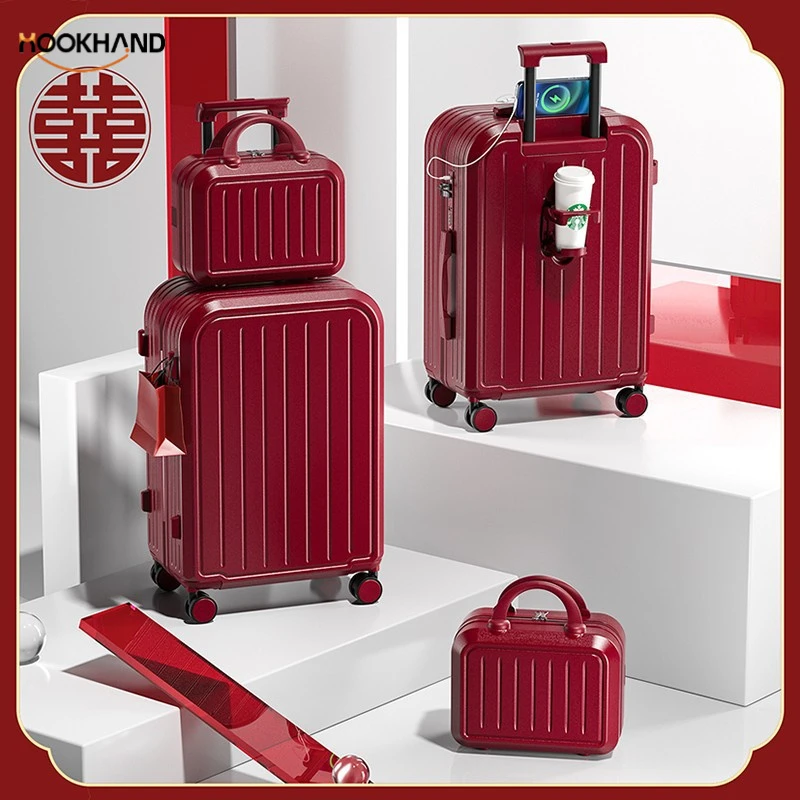 结婚行李箱陪嫁箱红色旅行箱新娘拉杆箱女压婚礼用密码嫁妆箱一对