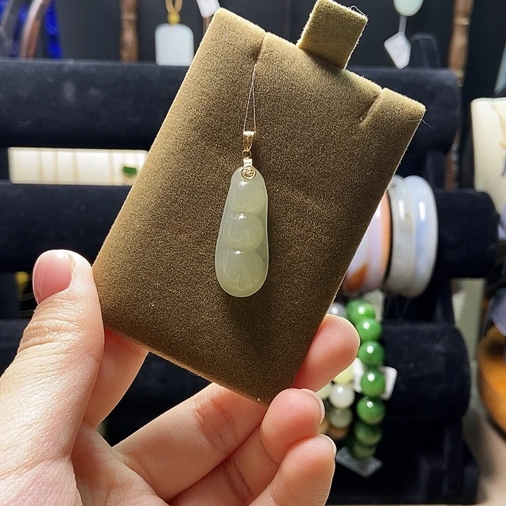 和田玉18K金镶嵌吊坠(不含链)