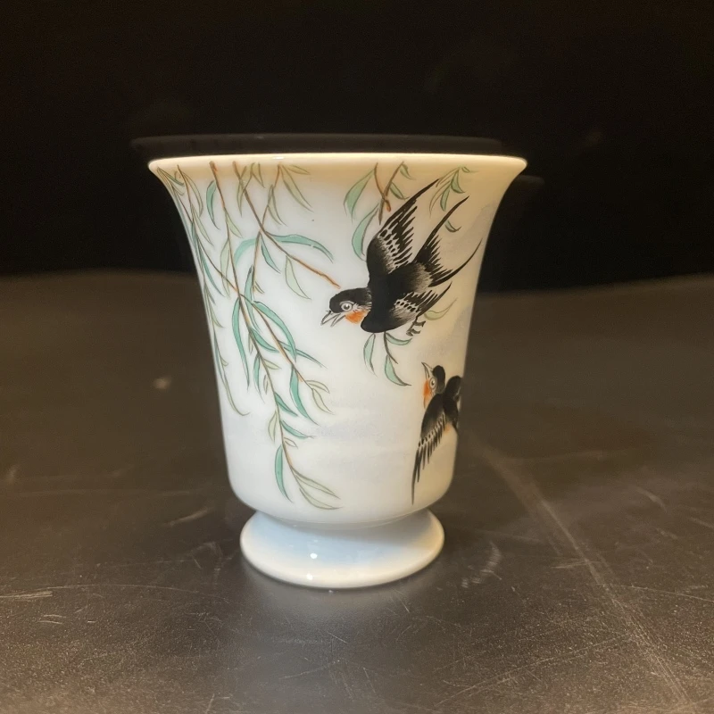 1.2/N100200/01193/粉彩衔春燕归马蹄杯/口径5.8高6.7/60CC