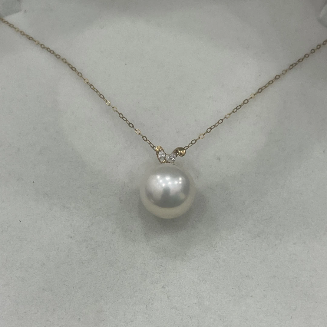 18K金淡水极光爱迪生兔耳朵珍珠吊坠