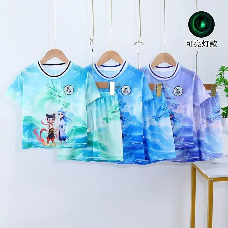 2025夏季冰丝套装哪吒衣服新款短袖儿童男孩童装宝宝潮款两件套