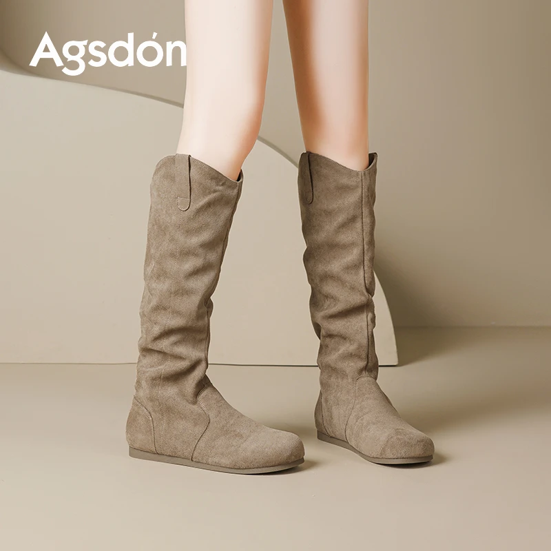 /奥古狮登长筒靴女2025新款秋冬废土风堆堆靴时尚骑士西部牛仔靴Q