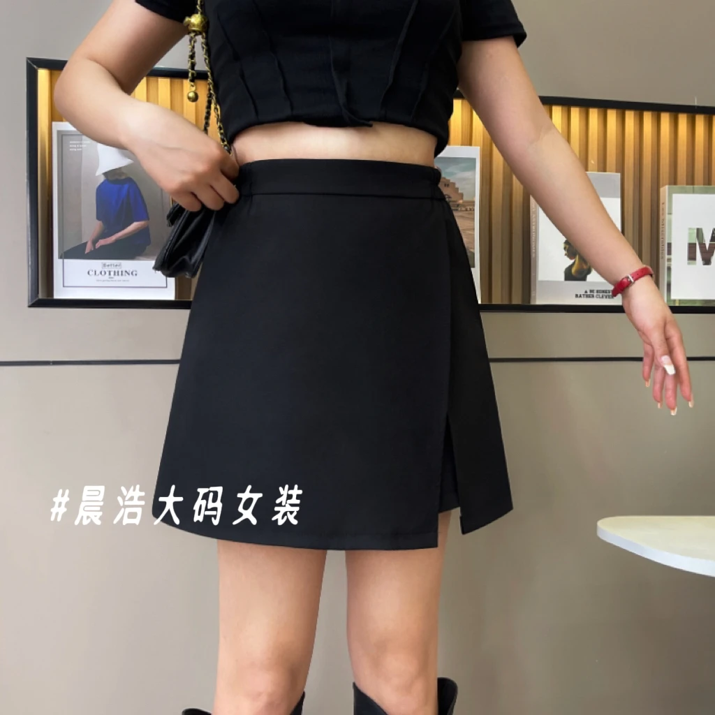 胖MM佩洲 12003高腰西装松紧带拉链百搭显瘦遮肚子时尚裙裤