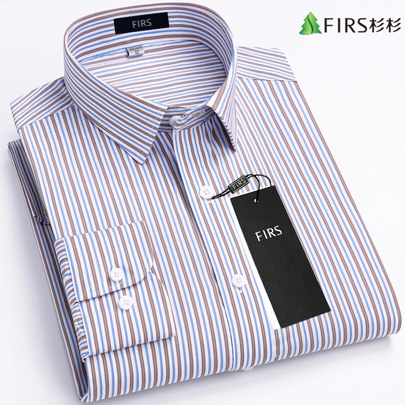 杉杉25新款拼色竖条纹弹力衬衫男式长袖高档商务休闲抗皱免烫衬衣