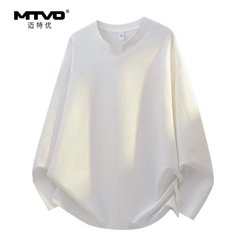 小v领纯色长袖T恤2025秋季新款男生美式潮牌时尚简约百搭长袖T恤