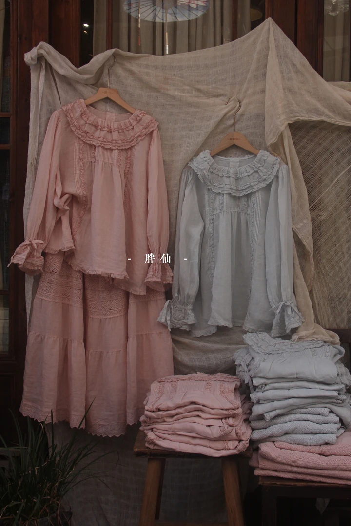 胖仙家 日系苎麻花边领套头衬衫 No退换介意慎拍