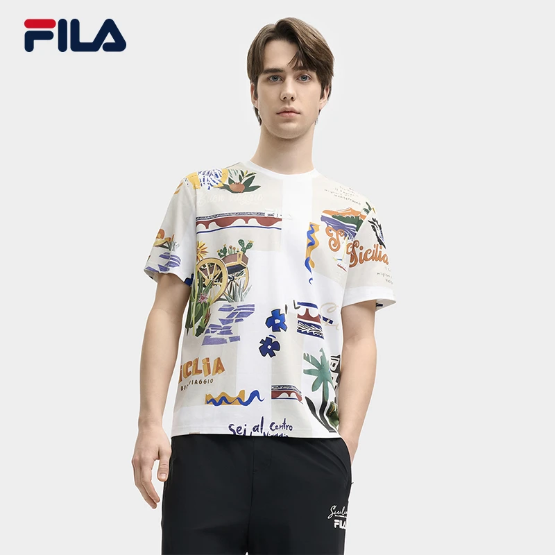 FILA斐乐正品男短袖运动时尚休闲夏季印花舒适透气F11M528102F