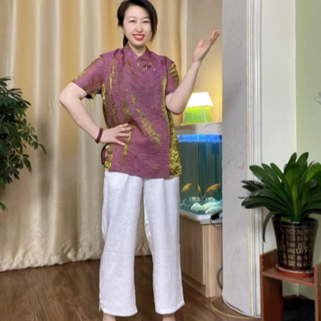 施布衣人原创轻奢夏季新中式冰丝麻气质大码修身显瘦女装套装