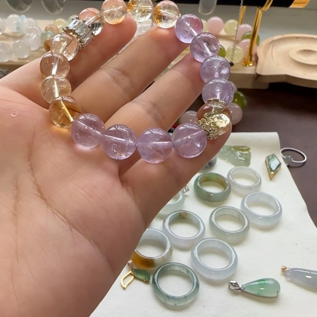 合金水晶颈饰紫黄