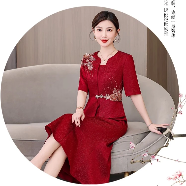 促销婆婚宴礼服假两件连衣裙平时可穿2025新款年轻喜妈妈洋气高端