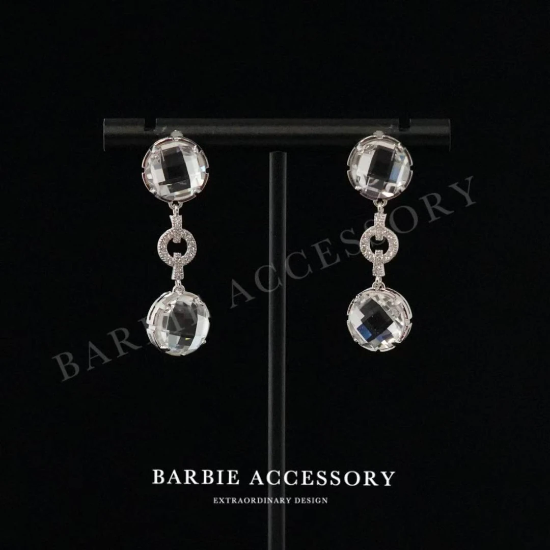 铜合金合成锆石耳饰 【透雨冰链】法式既视设计款高级感绝美耳环