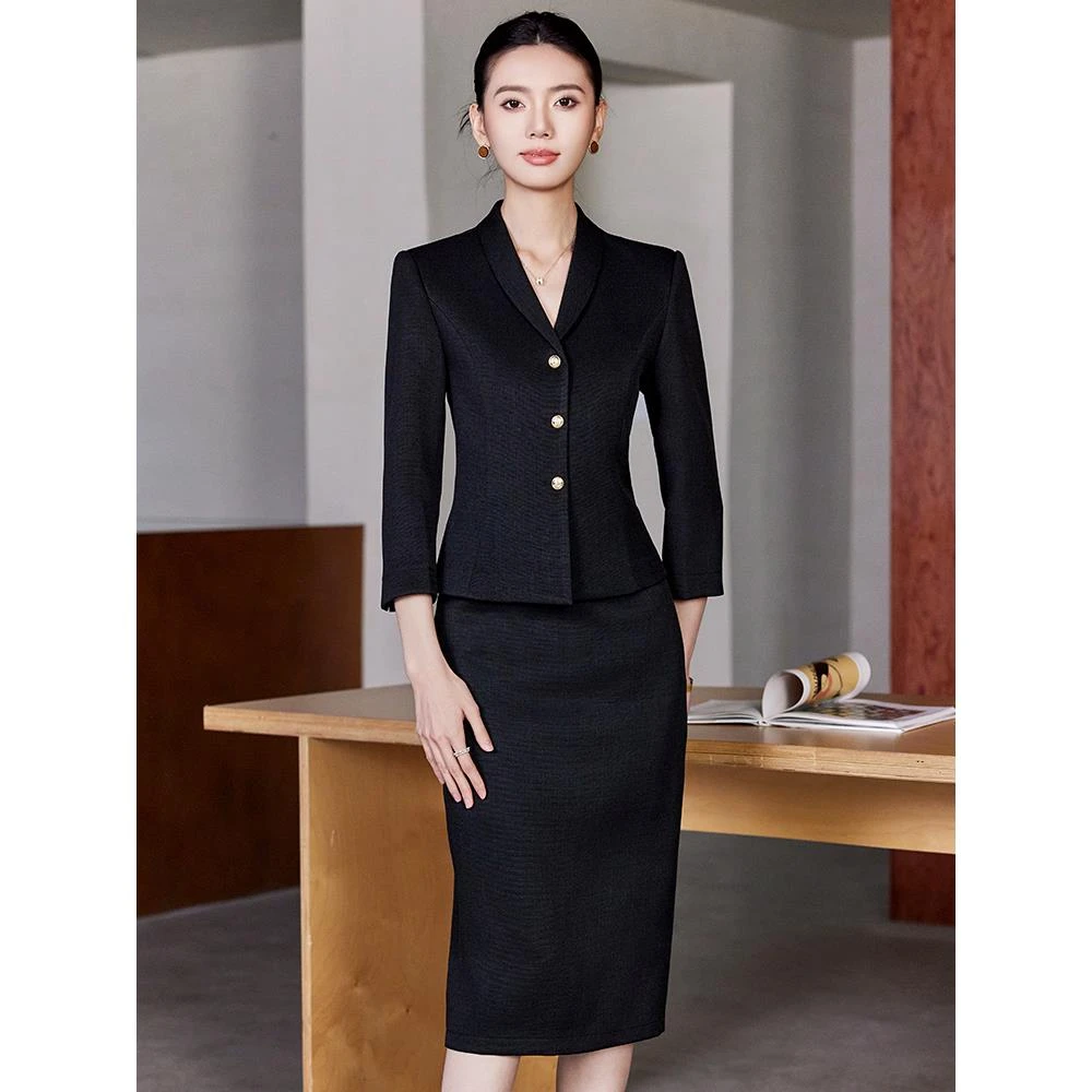 黑色职业西装套装女夏季酒店前台接待工装珠宝店美容院工作服气质