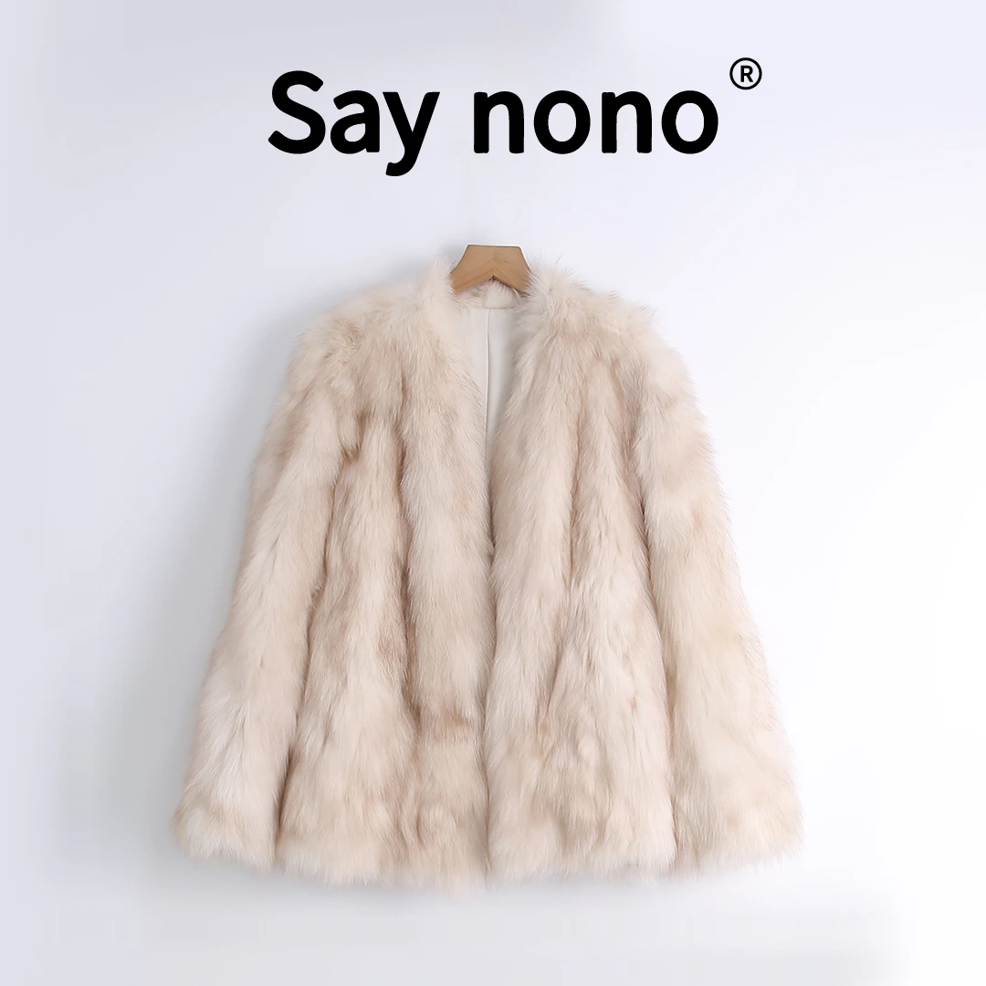 1懒猫nono│Saynono 匠心工艺＿狐狸毛V领短外套女 /MLL25