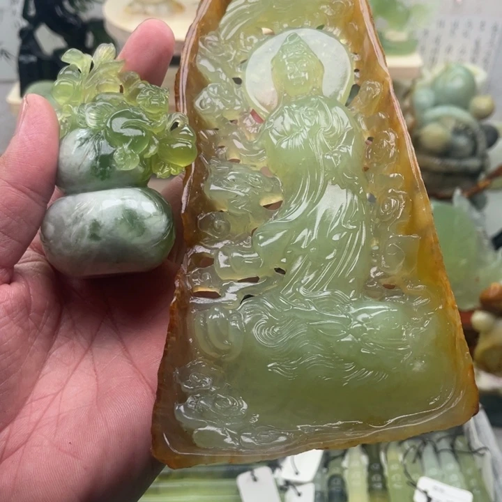 紫***.蛇纹石玉未镶嵌四大名玉手把