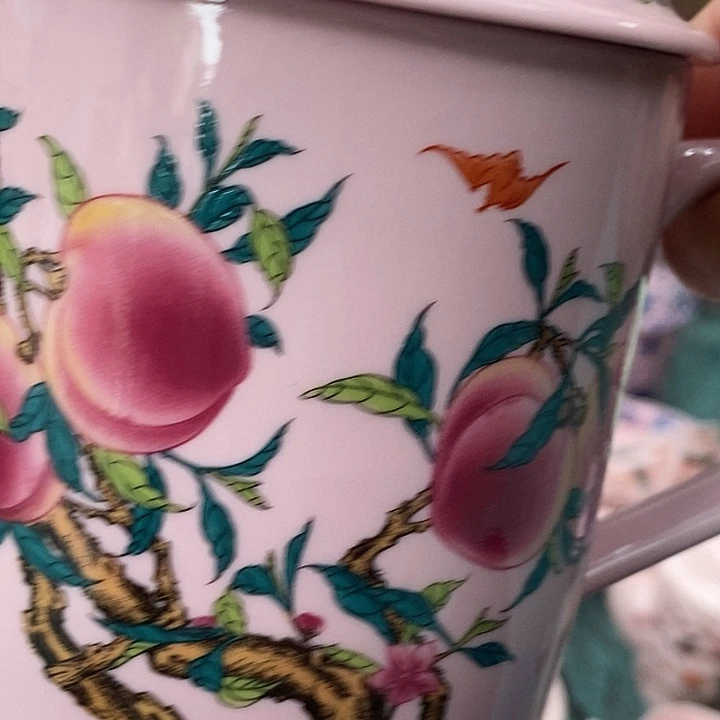 摆件陶红稀土寿桃直筒办公杯