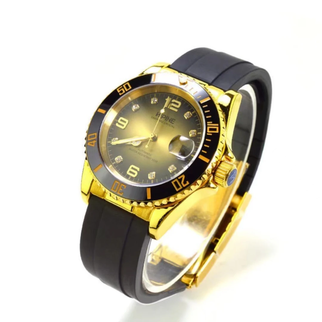 圆形金表黄金男士腕表自动机械机芯手表黑色西普尼金表宇珀金表