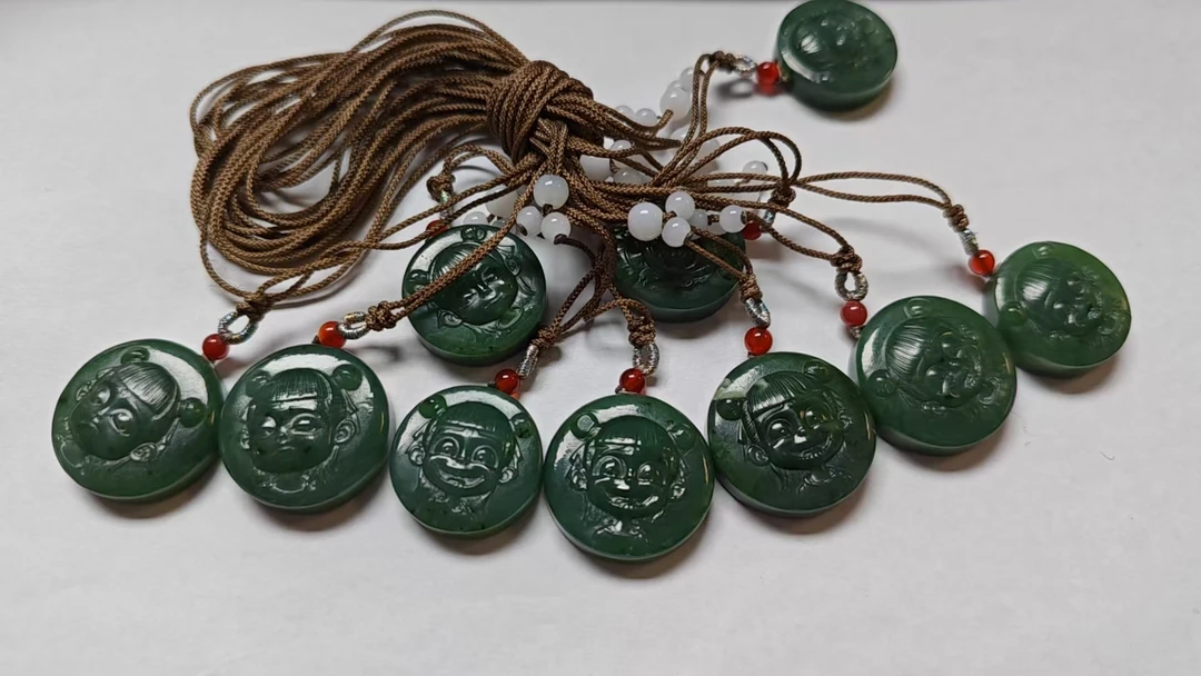 和田玉碧玉哪吒吊坠多样性发其一C-394