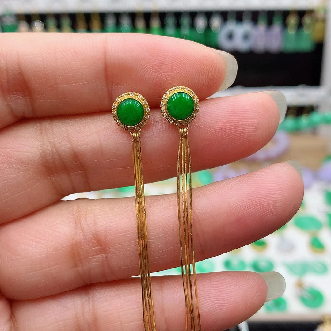 翡翠耳饰18K金镶嵌的